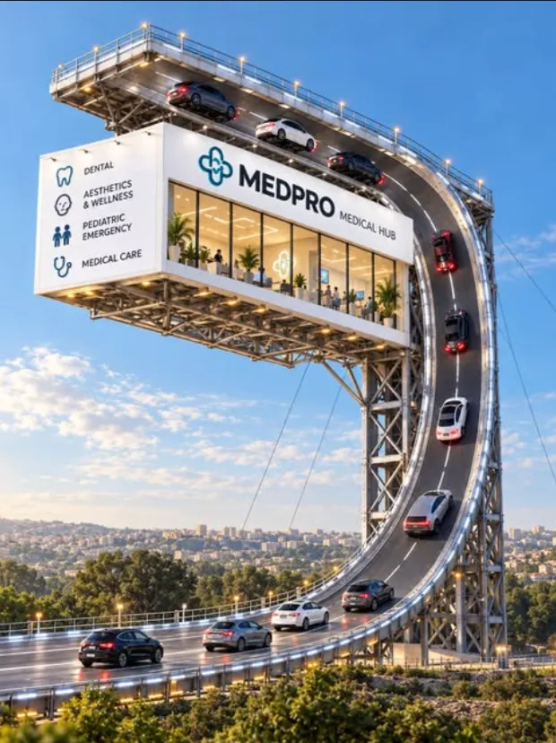 MedPro Medical Hub, generative visual of the clinic on a bridge